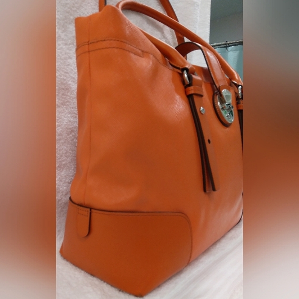 Tumi Orange Leather Tote Shoulder Bag - Picture 4 of 14
